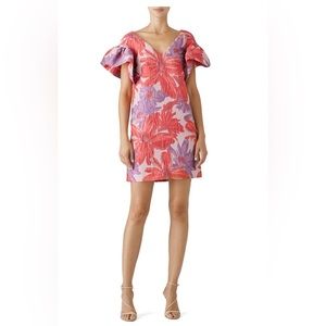 Bartley Mischka Pink Floral Ruffle Shirt Dress Size 22 (Pink/Purple)